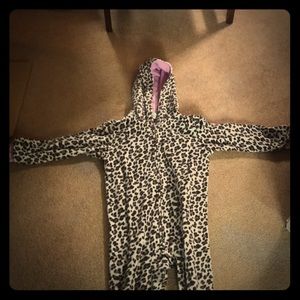 Cheetah hooded footless onesie pajamas  size 7-8